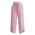 thumbnail image 5 of Women Striped Cropped Capri Pants Sevevn Drawstring Elastic Waist Irregular Hem Casual Trousers With Large Side Pockets, Multi‑Color Options For Summer Daily Wear, 5 of 6