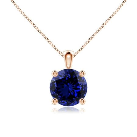 ANGARA Lab Grown 1.6 Ct Round Blue Sapphire Solitaire Pendant for Women in 14K Rose Gold (Size-7mm) | September Birthstone Anniversary Jewelry Gift for Women | Lab-Grown Blue Sapphire Necklace
