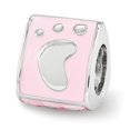 thumbnail image 1 of Reflection Beads QRS3479 Sterling Silver Reflections Pink Enamel 3-Sided Baby Footprint Bead, 1 of 1