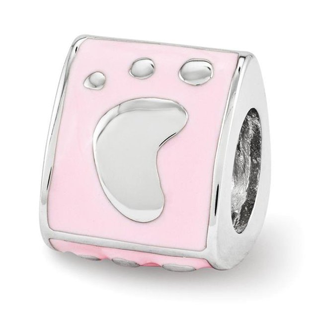 Reflection Beads QRS3479 Sterling Silver Reflections Pink Enamel 3-Sided Baby Footprint Bead