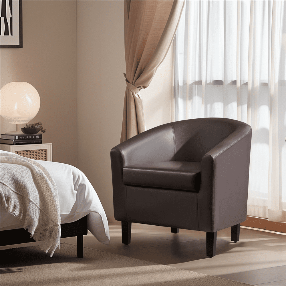 Renwick Faux Leather Barrel Accent Chair for Living Room, Set of 2, Espresso