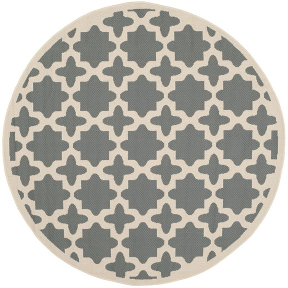 SAFAVIEH Courtyard Amanda Geometric Indoor/Outdoor Area Rug, 6'7" x 6'7" Round, Anthracite/Beige