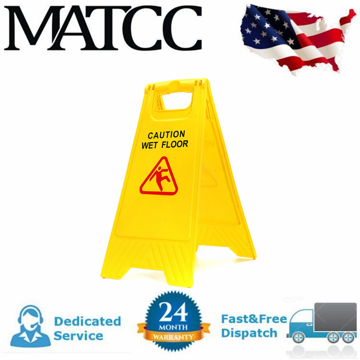 Caution Wet Floor Yellow Safety Sign Cleaning Slippery Warning Bright 2 Sided