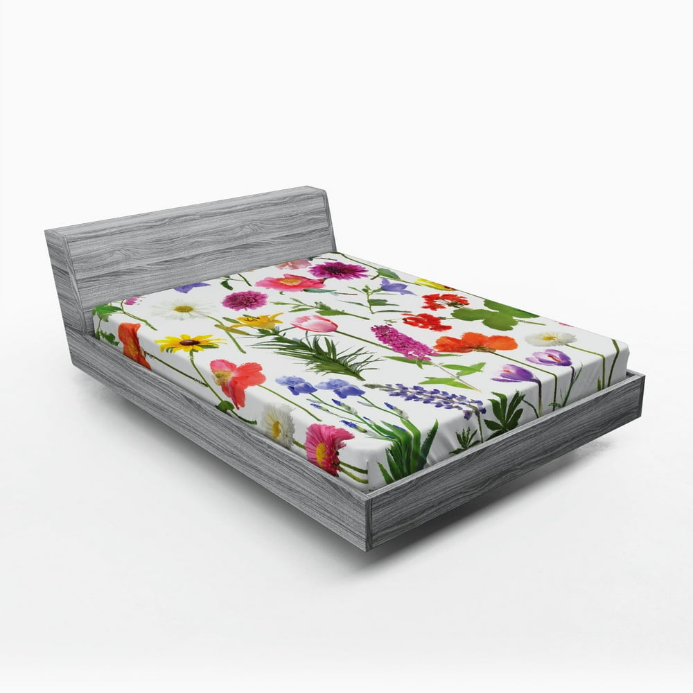 Flower Fitted Sheet Types of Flowers Vivid Colored Roses Tulips Daisies ...