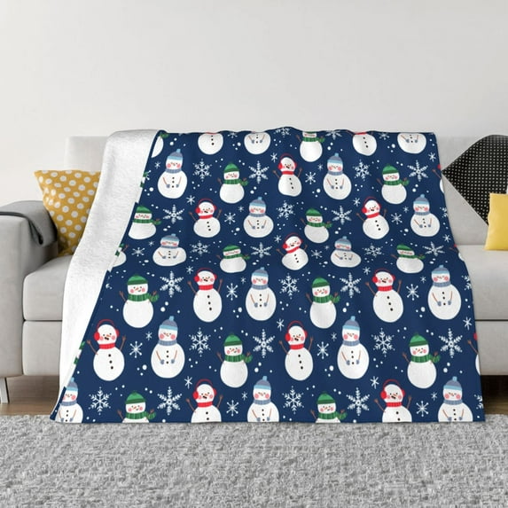 XMXT Throw Blanket, Cute Snowman Blue Background Machine Washable Blankets for Sofa, 40 x 30 inches