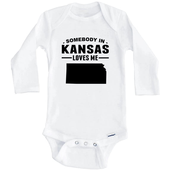 Somebody In Kansas Loves Me One Piece Baby Bodysuit - Kansas Baby Bodysuit (Long Sleeve), 6-9 Months White