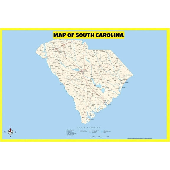 South Carolina Map Poster - Laminated Wall Map - Style B - 18x24 - Ideal for Classrooms and Homes – Features Bright Colors and Vivid Imagery