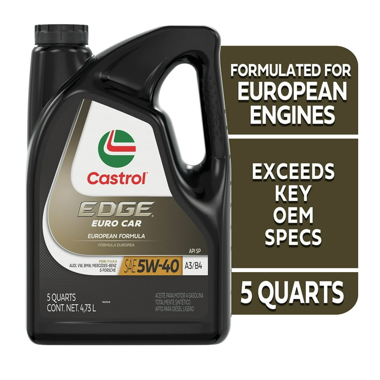 Castrol EDGE 5W-40 Engine Oil, Advanced Full Synthetic A3/B4, Euro, 5 Quarts - Walmart.com Castrol EDGE 5W-40 Engine Oil, Advanced Full Synthetic A3/B4, Euro, 5 Quarts - Walmart.com