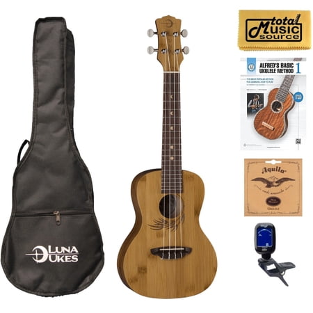 Luna Guitars Bamboo Concert Ukulele Book Bundle, UKE BAMBOO C
