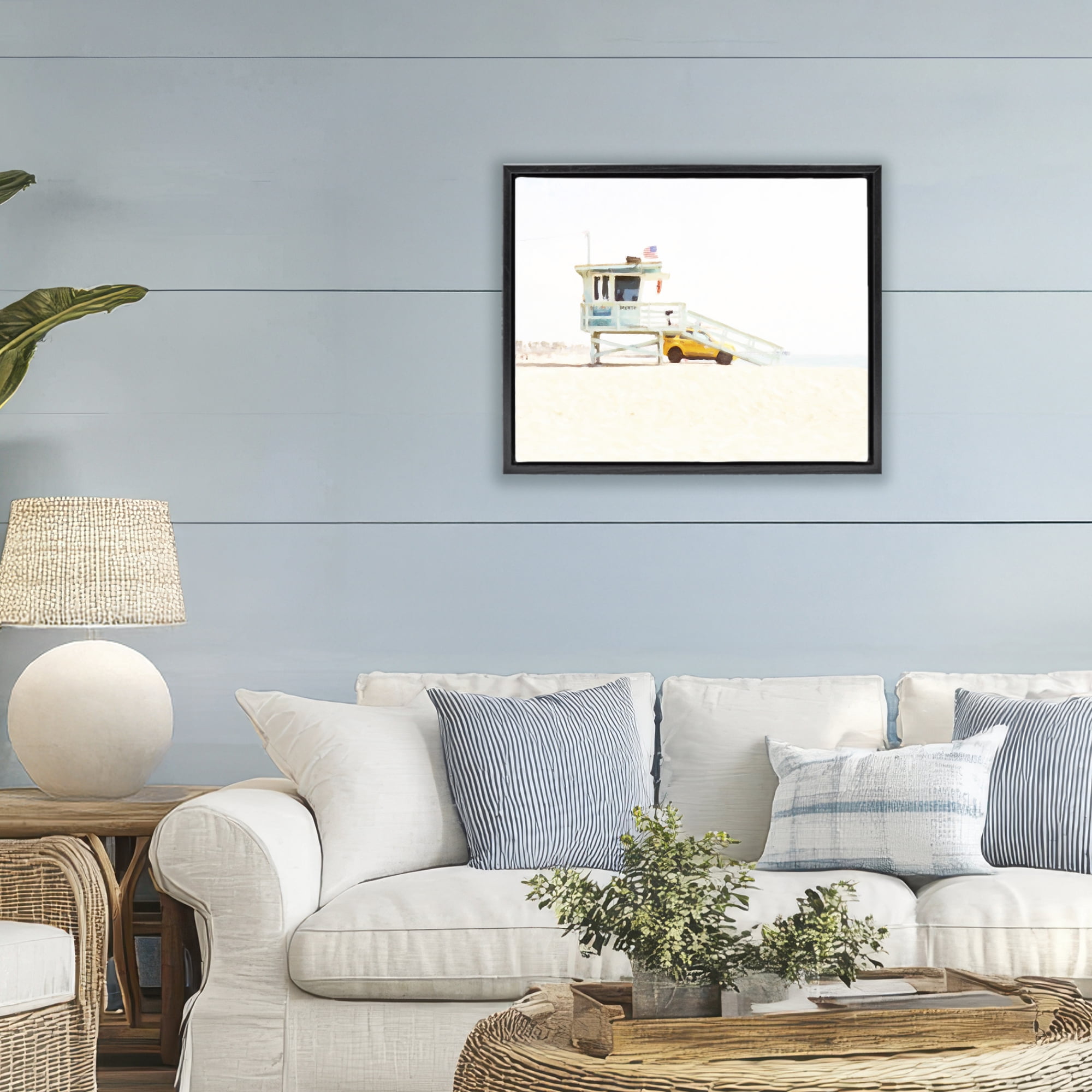 Stupell Industries Soft Light Lifeguard Station Black Framed Floater Canvas Wall Art, design by Kim Curinga