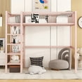 thumbnail image 2 of Twin Size Metal Loft Bed With 4 Shelves And Storage In Pink - Elegant Bedroom Style Ample Space Upgrade, 2 of 7