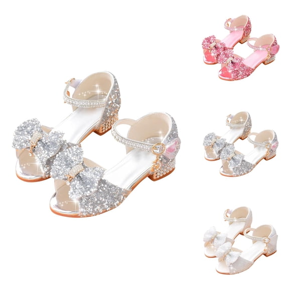 Toddler Sandals for Girl, Casual Summer Shoes with Soft Bottom, Breathable Non- High Heel Rhinestone Bow Kids Fashion Princess Shoes
