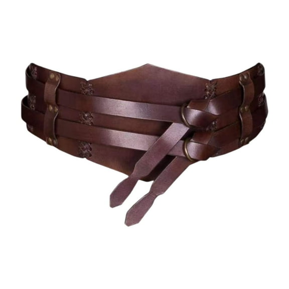 Milageto Medieval Waist Belt Punk Carnival Wide Belt Waist Protector Halloween Stage Show Brown