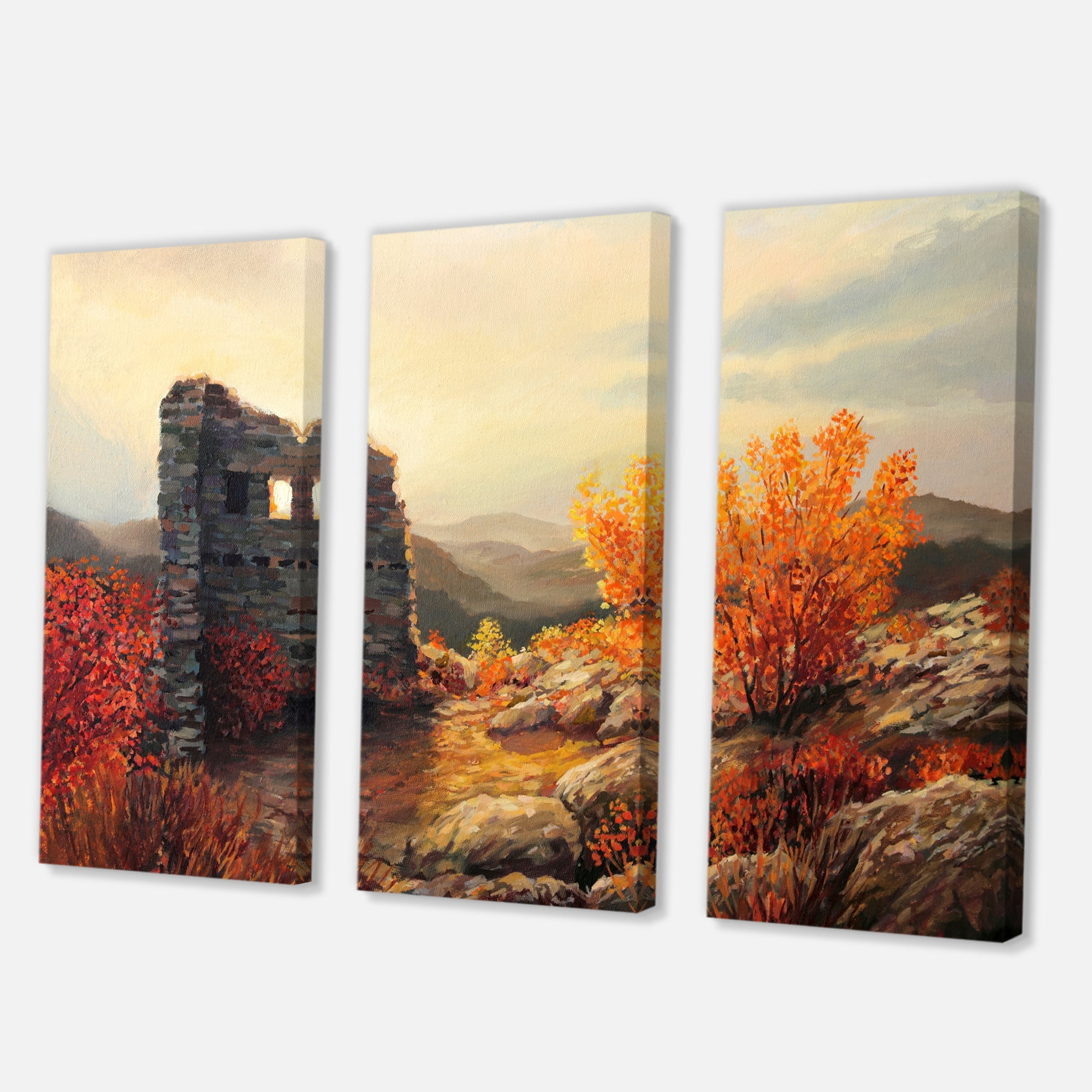 Sunset Over Old Fortress Ruins 28 in x 36 in Painting Canvas Art Print, by Designart