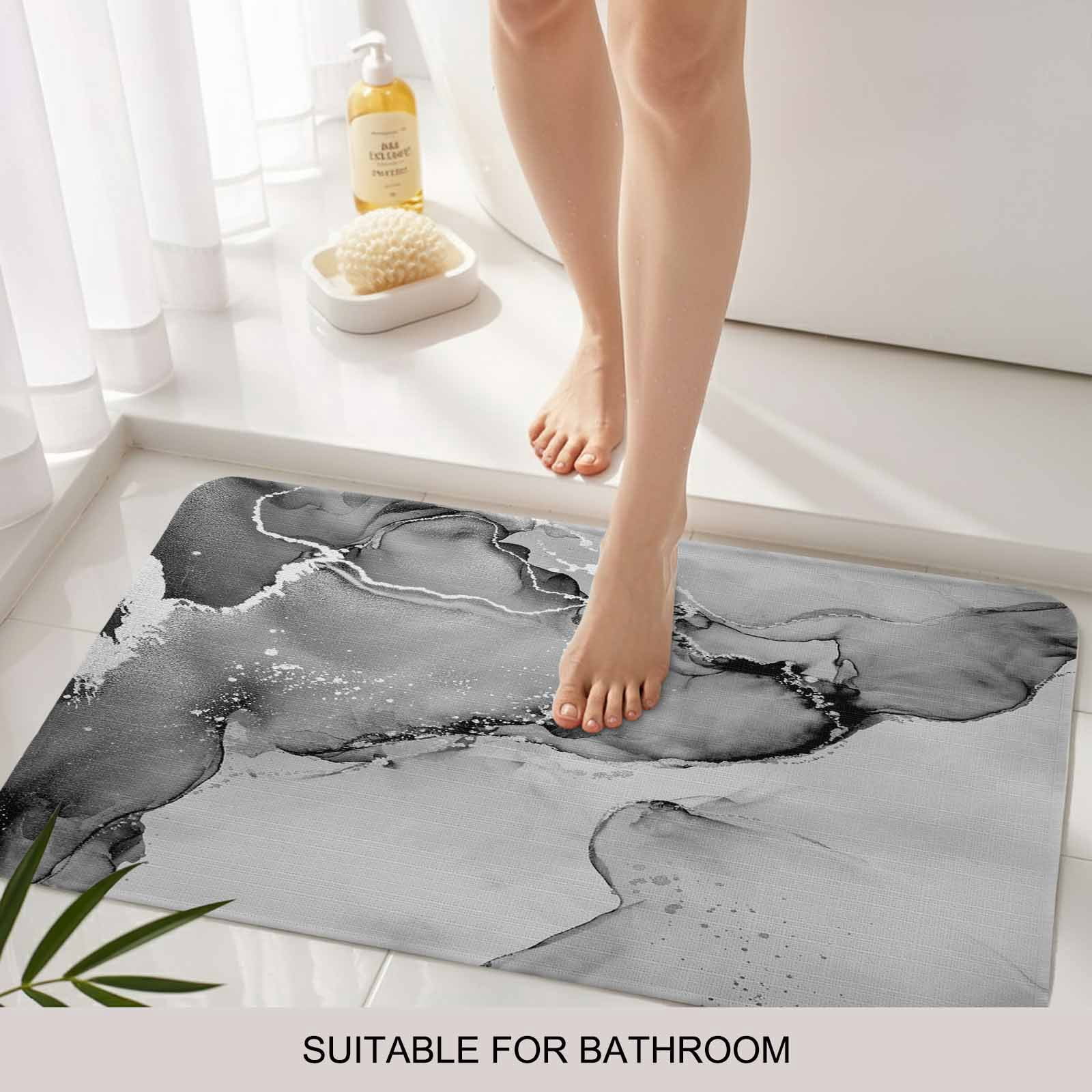 Marble Grey Doormat Outdoor Entrance 18"x30", Modern Abstract Ink Painting Luxury Absorb Moisture Dirt Door Mats, Non-Slip Rubber Backing Floor Mats Indoor, Low-Profile Front Door Rugs