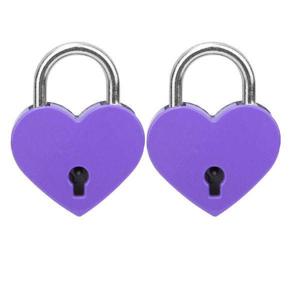2 juegos de candado de corazón de Metal, candado exquisito colorido, suministros de artesanía para el hogar con llaves, 30x39mm, color morado