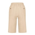 thumbnail image 5 of Linen Capri for Women 2025 Summer Lightweight Drawstring Striped Short Pants with Pocket Casual Loose Beach Outfits Beige, 5 of 6