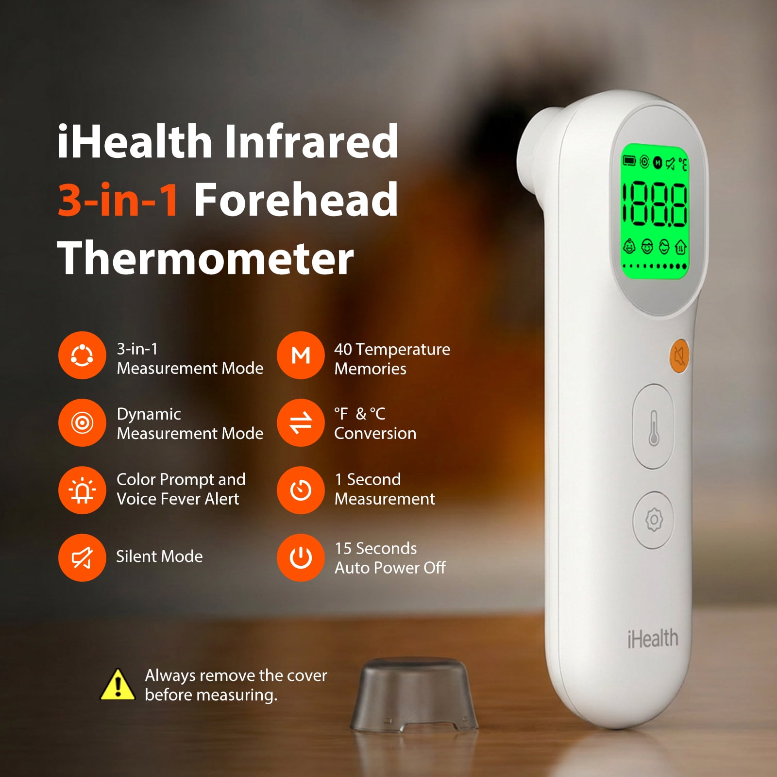 iHealth PT9S No-Touch Forehead Thermometer, Digital Infrared Thermometer for Adults, Kids & Babies, Fast Temperature Reading