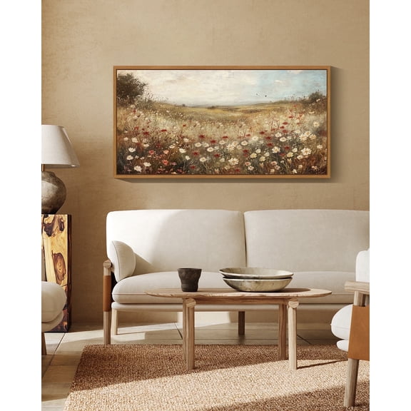 Drsoum 20x40in Natural Framed Rustic Floral Wall Art Landscape Wall Prints Farmhouse Hallways Dining Rooms Bedroom Living Rooms Decor