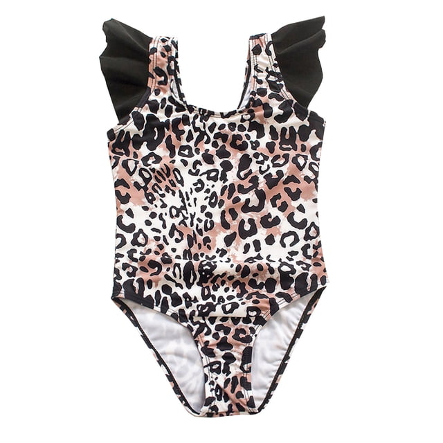 Birdeem Maillot de Bain une Pièce à Volants Imprimé Léopard Mignon pour Filles Bébés Enfants