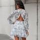 thumbnail image 2 of Mini vestido de gasa con estampado bohemio Floral estilo playero para mujer, escote en V profundo, dobladillo con volantes, manga larga, Espalda descubierta, vestidos irregulares de verano, 2 of 2