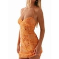 thumbnail image 3 of Women's Sequined Sparkling Short Dress with Rhinestones, Sleeveless Deep V-Neck Backless Party Mini Dress Orange S, 3 of 8