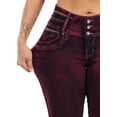 thumbnail image 6 of Moda Xpress Women's Junior Butt Lifting Mid Rise Stretchy Skinny Jeans Red Acid Wash 10634C, 6 of 10