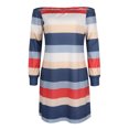 thumbnail image 4 of Vestido de manga larga a rayas horizontales, Top de tubo, transpirable, informal, suave, amigable con la piel, vestido de mujer para fiesta y trabajo, azul XXL, 4 of 6