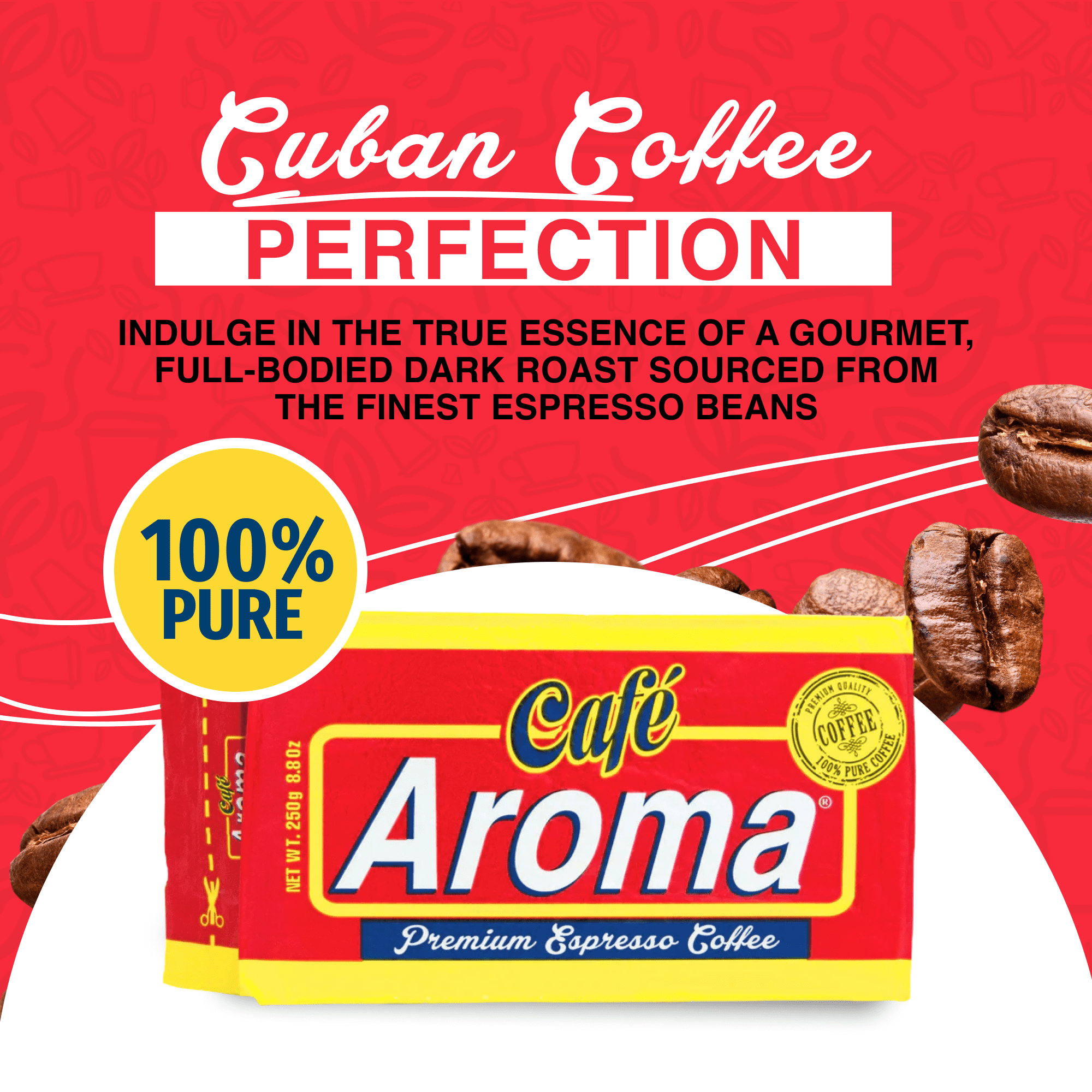 Cafe Aroma Cuban Style Premium Ground Espresso, Dark Roast, 6 oz Brick