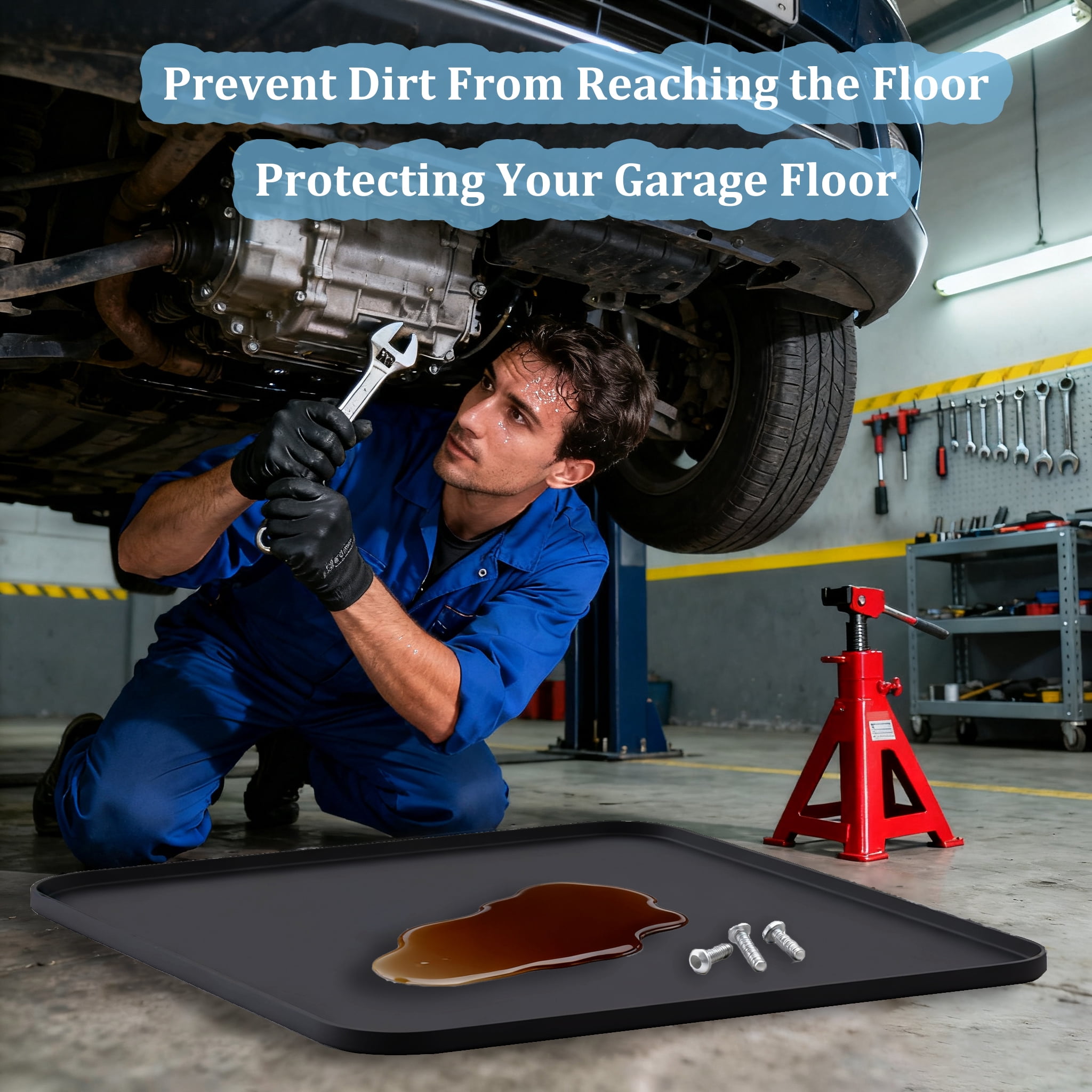 Oil Drip Pan for Under Car, Oil Spill Mat for Garage Floor Driveway Outdoor Oil Drip Tray Waterproof  Silicone Oil Drip Pan No Splatter Non-Slip Oil Catch Pan Easy to Clean Reusable
