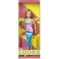 thumbnail image 7 of Barbie Looks Doll, Brunette, Color Block One-Shoulder Midi Dress, 7 of 7