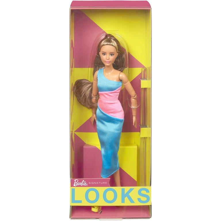 Barbie Looks Doll, Brunette, Color Block One-Shoulder Midi Dress 