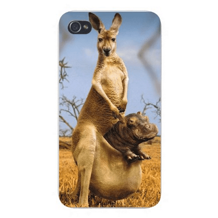 - Apple Iphone Custom Case 5 / 5s AND SE White Plastic Snap on - Funny Picture Kangaroo w/ Hippo in Pouch
