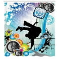 thumbnail image 3 of Urban Graffiti Shower Curtain, Silhouette of Break Dance Performer Loudspeakers Concentric Stars Icons Dots, Fabric Bathroom Set with Hooks, 69W X 84L Inches Extra Long, Multicolor, by Ambesonne, 3 of 3
