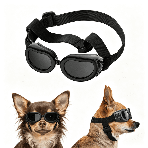 GASTROPOD Dog Sunglasses Small Breed Goggles Uv Protection,Goggles for Small Dogs Eye Wear Protection with Adjustable Strap Windproof Anti-Fog Sunglasses for S-Mall Doggy Doggie Glasses,Black