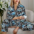 thumbnail image 5 of KLL Blue Excavator Print Women's Long Sleeve Pajamas with Pants Sleepwear Loungewear 2 Set-X-Large, 5 of 7
