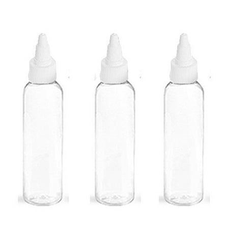Clear PET Cosmo Plastic Bottle (PBA Free) 4 Oz w/ White Squeeze Top Screw-On Dispenser (3 Bottle Pack) by Grand Parfums