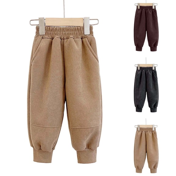 Bixock Toddler Boys Sweatpants Elastic Waist Jogger Pants Kids Solid Color Side Pocket Integrated Fleece Loose Fall Winter Sport Daily Wear Size 7-8Years
