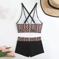 thumbnail image 5 of Lopeceal Women Plus Size Halter Bikini 2 Piece Color Block Striped Cross Push Up Swimsuit And Tummy Control Shorts Fashion Sexy, 5 of 6