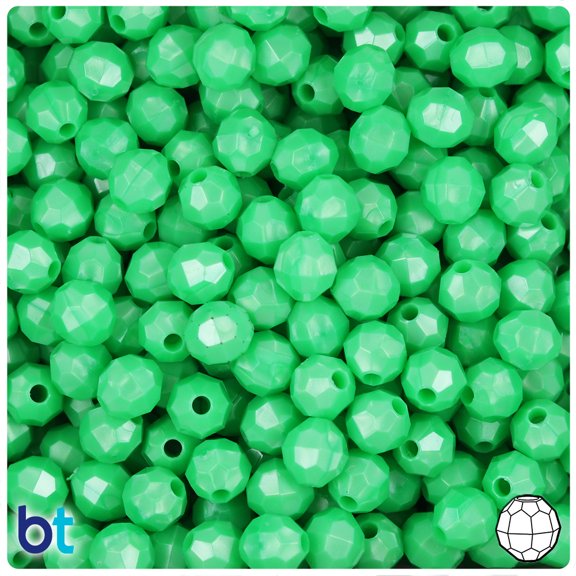 BeadTin Bright Green Pearl 8mm Faceted Round Plastic Beads (450pcs)
