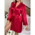 thumbnail image 1 of Solid Satin Sexy Night Robe Elegant Long Sleeve V Neck House Robe With Belt Women's Sleepwear, 1 of 4