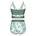 thumbnail image 4 of Miaeowve Ensemble Bikini 3 Pcs pour Filles avec Short de Plage, Costume de Bain de Surf, Feuilles Vertes 160, 4 of 7