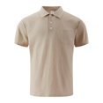 thumbnail image 2 of Mens Linen Polo Shirt Short Sleeve Breathable Casual Solid Color Pocket Top Lightweight Summer Tee for Men Out Golf Khaki L, 2 of 5