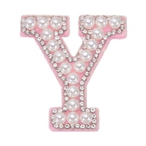 Uxcell Iron on Pearl Letter Y Patches, Pearl Rhinestone A-Z Alphabet Self Adhesive Sew on Patches, Glitter Letter Applique for Clothes Fabric DIY Backpack, Pink