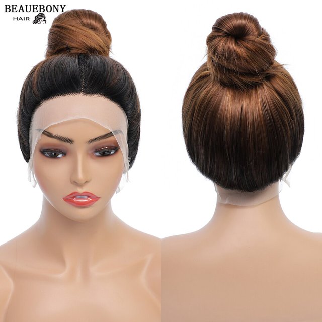 Peluca de encaje sintético para mujer, pelo liso largo marrón degradado, sin pegamento, 360, 13x4, marrón, 360