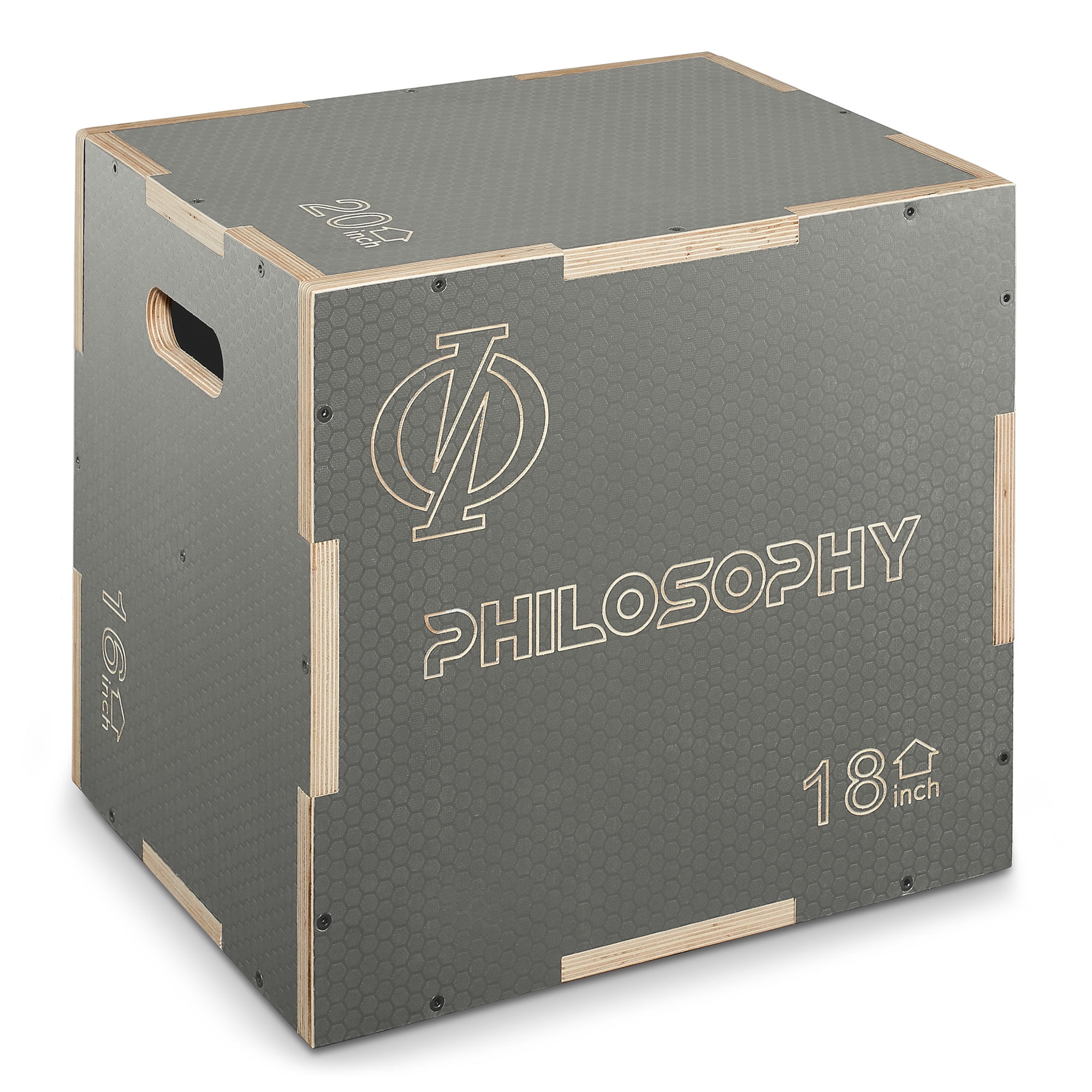Philosophy Gym 3-in-1 Non-Slip Wooden Plyo Box - 20" x 18" x 16", Wood Plyometric Jump Box for Home Gym, HIIT, Step-Ups, and Strength Training - Gray