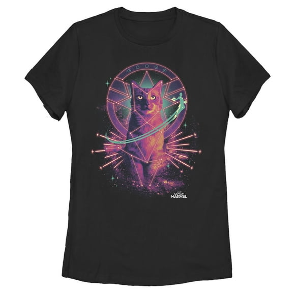 Women's Marvel Captain Marvel Galactic Goose Cat Graphic Tee Black X Large