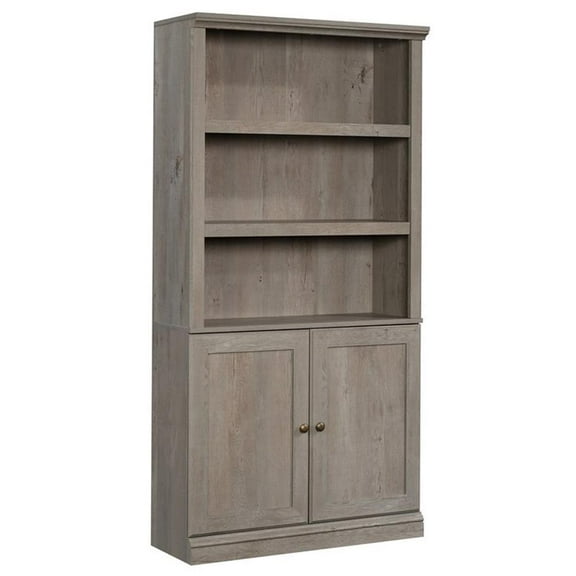 Pemberly Row 3-Shelf 2-Door Tall Wood Bookcase in Mystic Oak