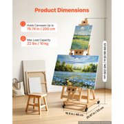 KFFKFF Studio H-Frame Easel for Artists, Supports One or Two Canvases up to 78.74 Inches, Adjustable Height and Angle, Foldable Design with Swivel Wheels, Crafted from Solid Beech Wood,Natural Finish