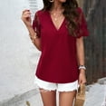 thumbnail image 5 of Otvok Womens Summer V-Neck Tops Solid Color Casual Mesh Jacquard Short-Sleeve Shirt, 5 of 6